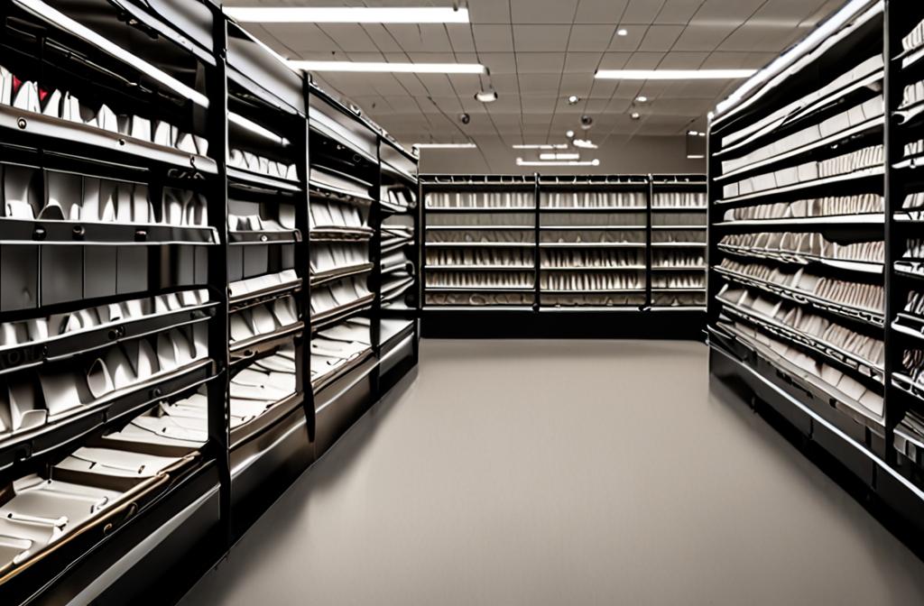 empty retail shelves in dim lighting representing a shut-down store