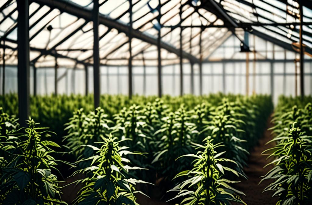 hemp plants in greenhouse sunlight
