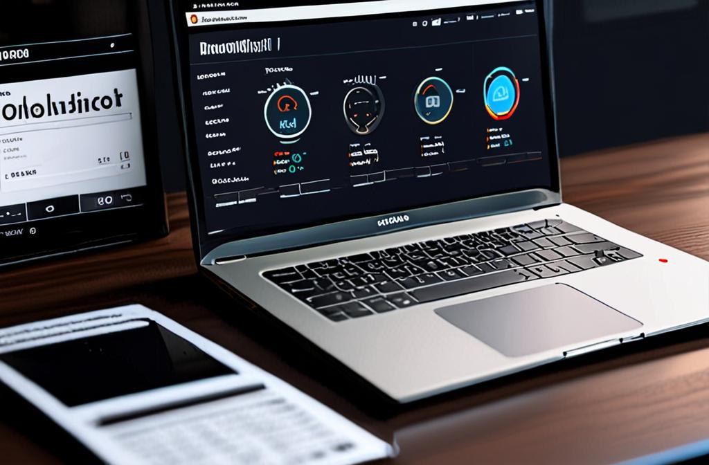 laptop screen showing digital download store dashboard