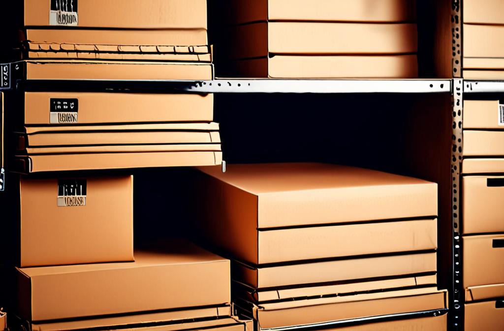 discreet shipping boxes on a delivery shelf