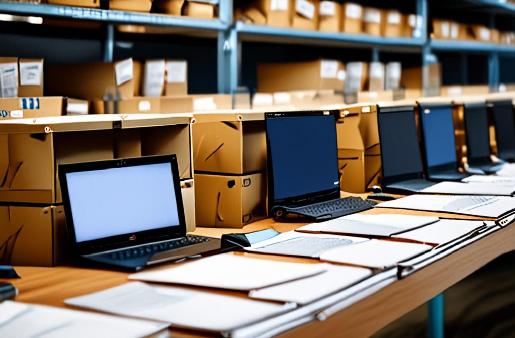 a tidy ecommerce fulfillment desk with packages and a laptop