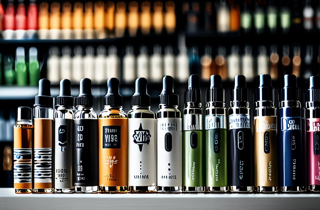 vape ecommerce products on clean studio shelf