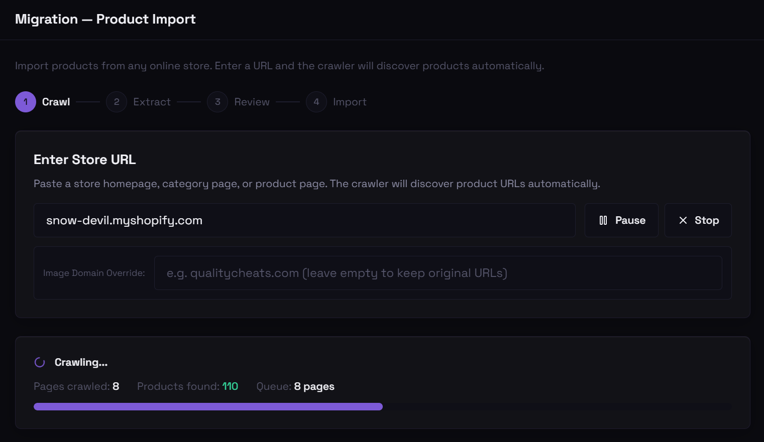 Migration — paste URL and import